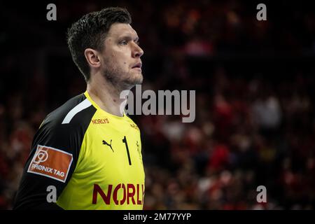 Copenhague, Danemark. 07th janvier 2023. Niklas Landon (1) du Danemark vu lors du match d'essai de la coupe Norlys entre le Danemark et l'Arabie saoudite à la Royal Arena de Copenhague. (Crédit photo : Gonzales photo/Alamy Live News Banque D'Images