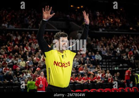 Copenhague, Danemark. 07th janvier 2023. Niklas Landon (1) du Danemark vu lors du match d'essai de la coupe Norlys entre le Danemark et l'Arabie saoudite à la Royal Arena de Copenhague. (Crédit photo : Gonzales photo/Alamy Live News Banque D'Images