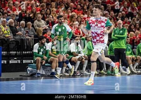 Copenhague, Danemark. 07th janvier 2023. Emil Jakobsen (7) du Danemark vu lors du match d'essai de la coupe Norlys entre le Danemark et l'Arabie saoudite à la Royal Arena de Copenhague. (Crédit photo : Gonzales photo/Alamy Live News Banque D'Images