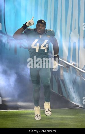 January 7, 2023: Jacksonville Jaguars linebacker Devin Lloyd (33) is  introduced before a game against the Tennessee Titans in Jacksonville, FL.  Romeo T Guzman/CSM/Sipa USA.(Credit Image: © Romeo Guzman/Cal Sport  Media/Sipa USA