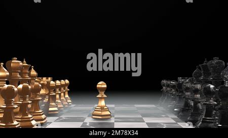 Jeu d'échecs. Jeu de pièces d'échecs sur un plateau d'échecs. Concept de premier mouvement. Banque D'Images