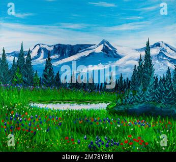 Parc national des montagnes Rocheuses du Colorado. Peinture à l'huile. Banque D'Images