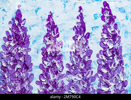 Fleurs de lupin violet, lupins dans le jardin huile de peinture. Banque D'Images