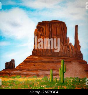 Monument Valley Red Rocks. Peinture à l'huile sur toile. Banque D'Images