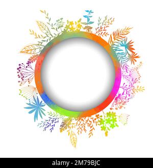 Cadre rond pour le texte avec des fleurs et de l'herbe de couleur. Place pour votre texte. Illustration vectorielle Illustration de Vecteur