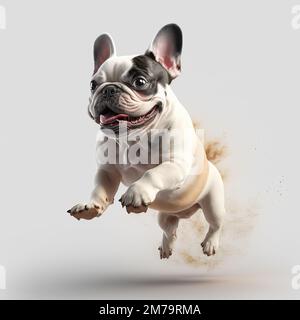 Happy French Bull Jumping White and Black détaillé Banque D'Images