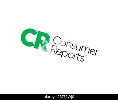 Consumer Reports, logo pivoté, fond blanc B Banque D'Images