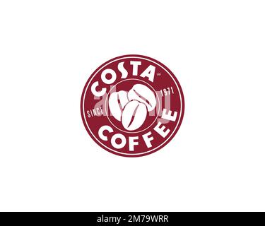 Costa Coffee, logo pivoté, fond blanc Banque D'Images