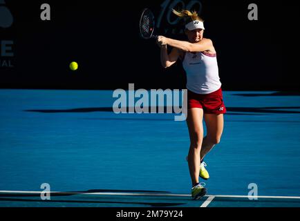 Linda Noskova de la République tchèque en action lors de la demi-finale du tournoi de tennis international d'Adélaïde 1, WTA 500 2023 sur 7 janvier 2023 à Adélaïde, Australie - photo : Rob Prange/DPPI/LiveMedia Banque D'Images