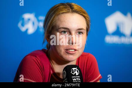 Linda Noskova, de la République tchèque, s'entretient avec les médias après la demi-finale du 2023 tournoi international de tennis d'Adélaïde 1, WTA 500 sur 7 janvier 2023 à Adélaïde, Australie - photo : Rob Prange/DPPI/LiveMedia Banque D'Images