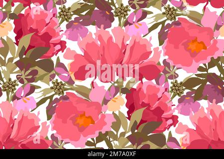 Motif fleuri vectoriel sans coutures avec pivoines. Illustration de Vecteur