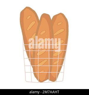 Panier isolé dessiné à la main avec la baguette Illustration de Vecteur