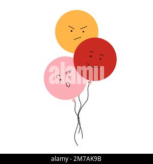 Ballons avec des visages exprimant des émotions différentes. Illustration vectorielle plate Illustration de Vecteur