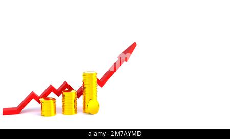 3d en augmentant le taux de conception du concept de prêt d'or, croissance du marché du prêt d'or dans les banques et l'investissement, 3d illustration Banque D'Images