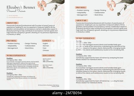 Modèle de CV style vectoriel pastel féminin de style floral Illustration de Vecteur