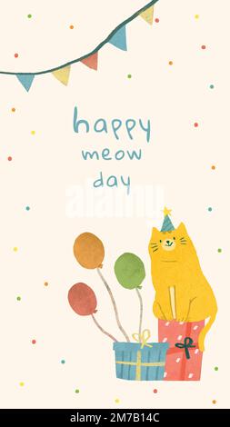 Scénario de modèle de message d'anniversaire avec illustration de chat Illustration de Vecteur