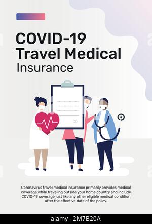 Vecteur de modèle d'affiche pour l'assurance médicale de voyage COVID-19 Illustration de Vecteur