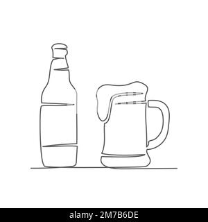 Bière une ligne sur fond blanc Illustration de Vecteur