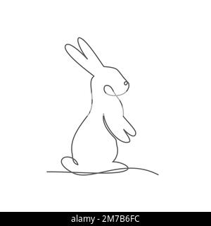 Lapin une ligne dessinant sur fond blanc Illustration de Vecteur