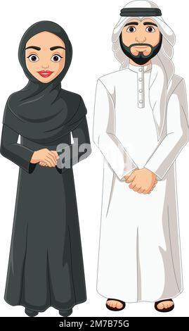 Dessin animé couple arabe portant costume traditionnel Illustration de Vecteur