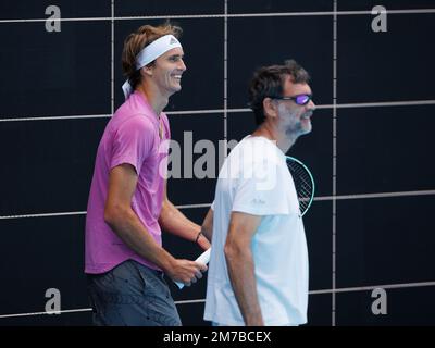 Melbourne, Australie. 09th janvier 2023. Melbourne Park 9 janvier 2023. ALEXANDER ZVEREV (GER) pendant la pratique à l'Open d'Australie de 2023. Credit: Corleve/Alamy Live News Credit: Corleve/Alamy Live News Banque D'Images