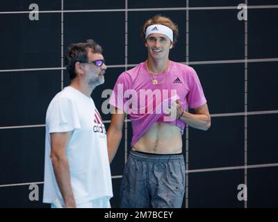 Melbourne, Australie. 09th janvier 2023. Melbourne Park 9 janvier 2023. ALEXANDER ZVEREV (GER) pendant la pratique à l'Open d'Australie de 2023. Credit: Corleve/Alamy Live News Credit: Corleve/Alamy Live News Banque D'Images