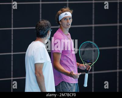 Melbourne, Australie. 09th janvier 2023. Melbourne Park 9 janvier 2023. ALEXANDER ZVEREV (GER) pendant la pratique à l'Open d'Australie de 2023. Credit: Corleve/Alamy Live News Credit: Corleve/Alamy Live News Banque D'Images