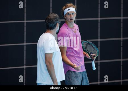 Melbourne, Australie. 09th janvier 2023. Melbourne Park 9 janvier 2023. ALEXANDER ZVEREV (GER) pendant la pratique à l'Open d'Australie de 2023. Credit: Corleve/Alamy Live News Credit: Corleve/Alamy Live News Banque D'Images