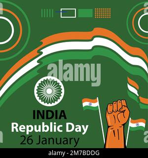 Bannière vecteur de jour de la République de l'Inde avec couleurs de drapeau et de poing. Inde arrière-plan de la journée de la république célébrée chaque année en janvier. Illustration de Vecteur