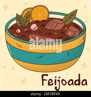 Cuisine traditionnelle brésilienne. Feijoada. Illustration vectorielle de style dessiné à la main Illustration de Vecteur