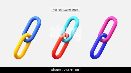 Ensemble de 3D icônes de chaîne ou de maillon coloré. collection réaliste d'éléments de conception. illustration vectorielle dans un style de dessin animé minimal Illustration de Vecteur