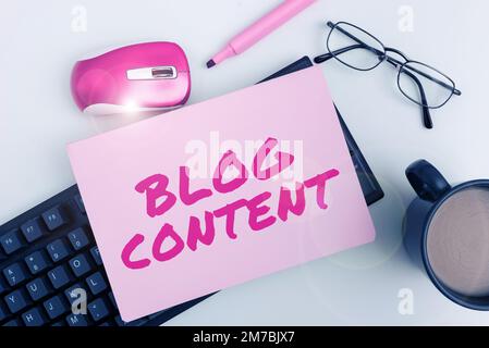 Affiche textuelle montrant le contenu du blog. Mot pour posts sur une page de streaming continu ou des pages individuelles Banque D'Images