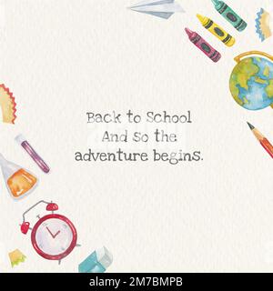 Papeterie scolaire modèle modifiable vecteur en aquarelle de retour à l'école des médias sociaux post Illustration de Vecteur