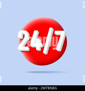 Service et assistance pour les clients. icône 24 heures par jour et 7 jours par semaine. Forme de volume arrondie Illustration de Vecteur