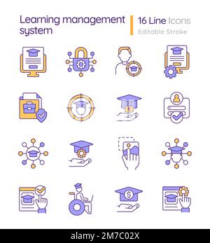 Jeu d'icônes de couleur RVB du système de gestion d'apprentissage Illustration de Vecteur