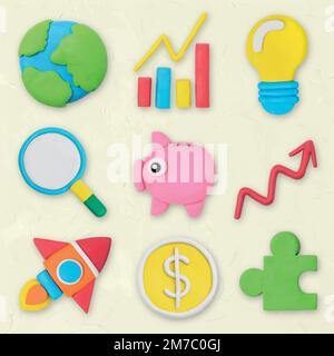 Marketing business icône vecteur créatif coloré argile enfants ensemble graphique Illustration de Vecteur