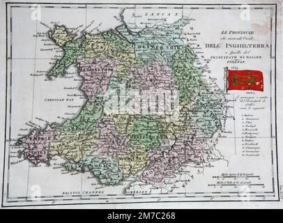 Carte des provinces à l'ouest de l'Angleterre et de la Principauté du pays de Galles, de l'Atlas de Marmocchi, Florence, Italie 1839 Banque D'Images