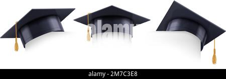 Coin du capuchon de graduation. Modèle de bordure de chapeau d'étudiant diplômé pour l'éducation conception de bannière réaliste vecteur 3D jeu d'illustrations Illustration de Vecteur