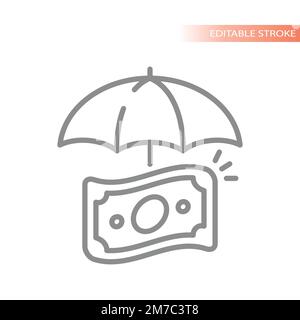 Dollar facture et parapluie, icône de ligne d'assurance financière. Symbole de protection contre l'inflation. Illustration de Vecteur