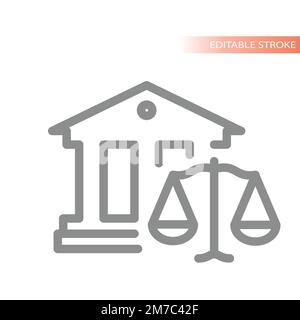 Icône vecteur de ligne de la maison de cour et de la justice. Symbole représentant un avocat. Illustration de Vecteur