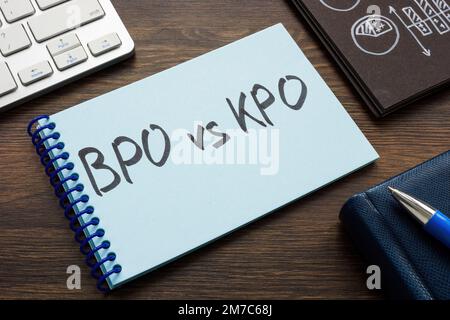 Page avec mots écrits BPO vs KPO et PEN. Banque D'Images