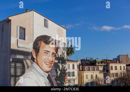 Fresque Jean-Paul Belmondo à Cannes, France Banque D'Images