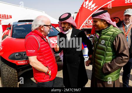 RICHARDS David (gbr), Président de ProDrive, BEN SULAYEM Mohammed, Président de la FIA, Prince SAR Khalid bin Sultan Al-Abdullah Al-Faisal, Président de la Fédération saoudienne de l'automobile et de la moto et Saudi Motorsport Company, portrait pendant le reste du Dakar 2023 à Riyad, sur 9 janvier 2023 à Riyad, Arabie Saoudite - photo Gigi Soldano / DPPI Banque D'Images