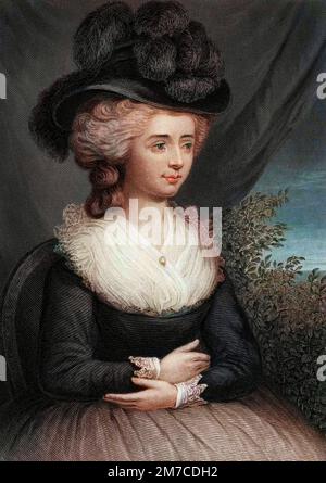 Portrait de Madame d'Arblay, Fanny (Frances) Burney (1752-1840), ecrivain anglais. Gravure d'appar le tableau de E. Burney Banque D'Images