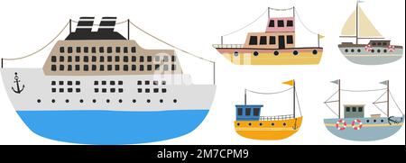 collection de dessins de style scandinave de navires et de bateaux isolés sur fond blanc, illustration vectorielle Illustration de Vecteur