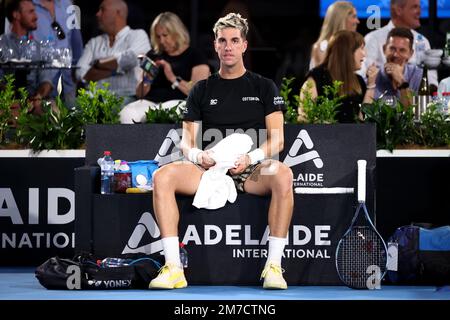 Adélaïde, Australie, 9 janvier 2023. Thanasi Kokkinakis d'Australie pendant le match de tennis international d'Adélaïde entre Thanasi Kokkinakis d'Australie et Alexei Popyrin d'Australie à Memorial Drive sur 09 janvier 2023 à Adélaïde, en Australie. Crédit : Peter Mundy/Speed Media/Alay Live News Banque D'Images