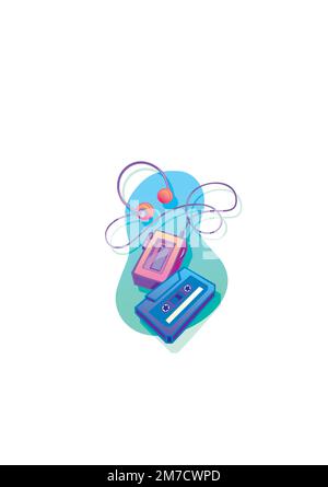 Lecteur rétro avec cassette et casque. Illustration vectorielle de style plat. Illustration de Vecteur