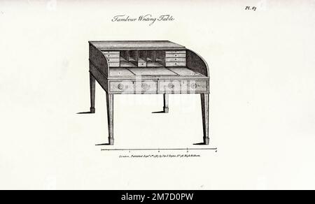 Table d'écriture tambur, bureau et bibliothèque du fabricant d'armoires et du guide du tapissier; ou, dépôt de dessins pour chaque article de mobilier ménager dans le goût le plus récent et le plus approuvé Affichage d'une grande variété de motifs par A. Heplewhite and Co Date de publication 1897 Réimpression. Publié à l'origine: Londres : I. Et J. Taylor, 1794 Banque D'Images