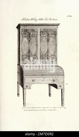 Table d'écriture tambur, bureau et bibliothèque du fabricant d'armoires et du guide du tapissier; ou, dépôt de dessins pour chaque article de mobilier ménager dans le goût le plus récent et le plus approuvé Affichage d'une grande variété de motifs par A. Heplewhite and Co Date de publication 1897 Réimpression. Publié à l'origine: Londres : I. Et J. Taylor, 1794 Banque D'Images