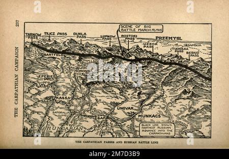 Carpathian passes and Russian Battle Line dans le livre The Story of the Great War; The Complete history of events to date DIPLOMATIQUES AND STATE PAPERS by Reynolds, Francis Joseph, 1867-1937; Churchill, Allen Leon; Miller, Francis Trevelyan, 1877-1959; Wood, Leonard, 1860-1927; Knight, Austin Melvin, 1854-1927; Palmer, Frederick, 1873-1958; Simonds, Frank Herbert, 1878-; Ruhl, Arthur Brown, 1876- Volume III publié en 1920 Banque D'Images
